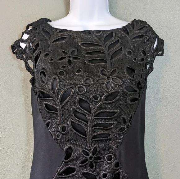 Eva Franco Black Jamila Cap Sleeve Cut Out Floral Lace Midi Dress Size 4 - Picture 2 of 10